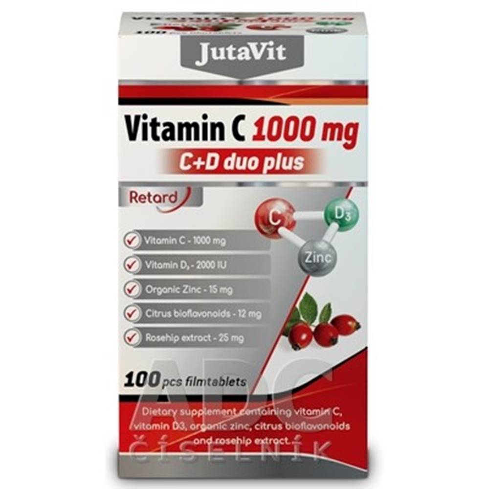 JUTAVIT JUTAVIT Vitamín C 1000 mg + D3 2000 IU duo plus so zinkom, bioflavonoidmi a šípkami 100 tabliet