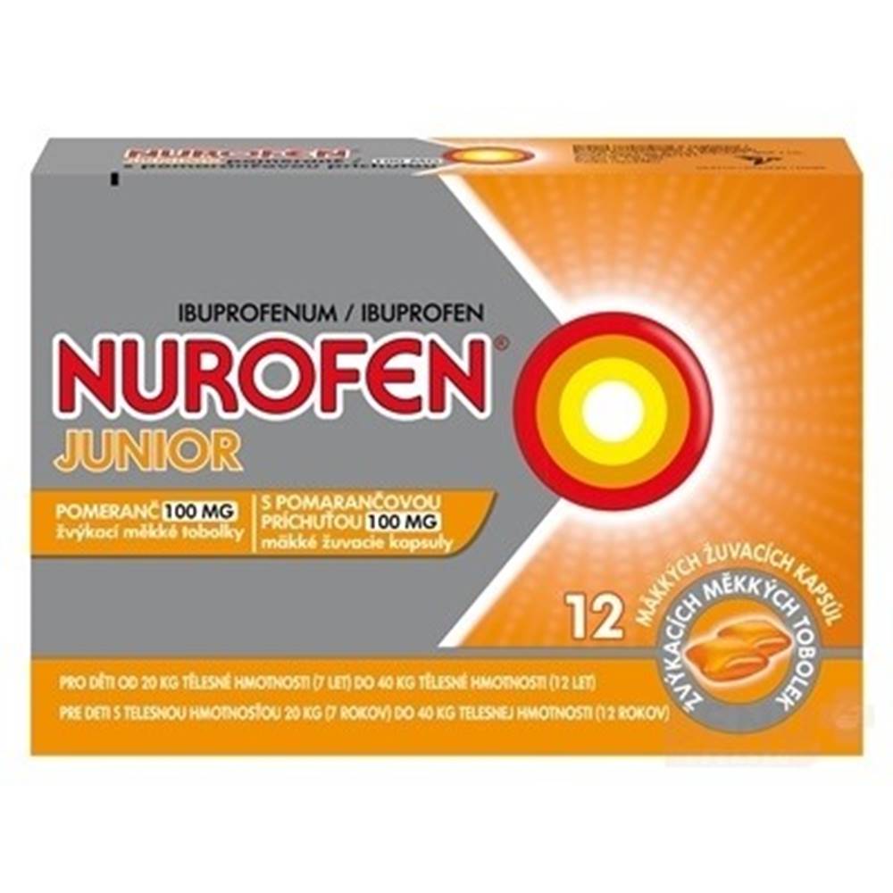 NUROFEN NUROFEN Junior s pomarančovou príchuťou 100 mg 12 kapsúl