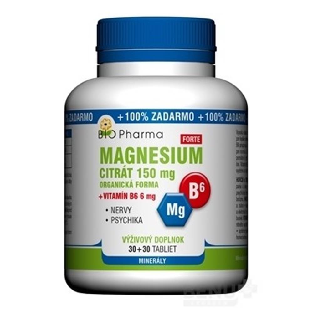 Laverna trade, s.r.o. (SVK) BIO Pharma magnesium citrát 150 mg + vitamín B6 30 + 30 tabliet ZADARMO